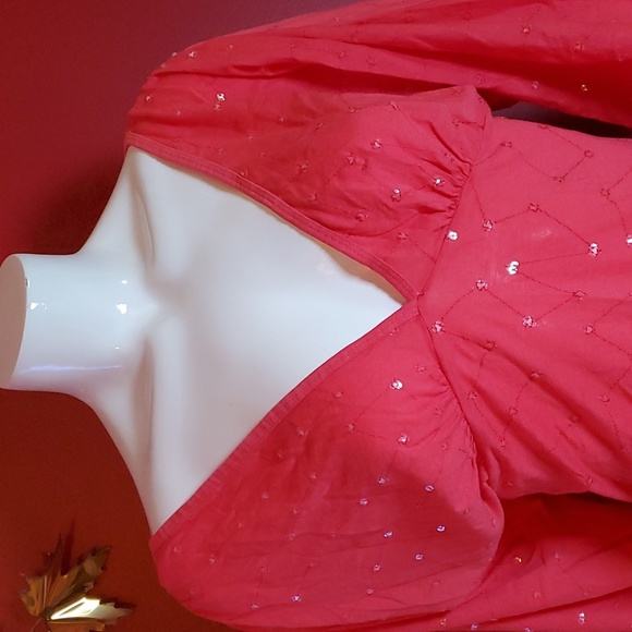 Size M - Language Los Angeles Designer Sequin Plunge Top Bell Sleeves BNWT - Picture 5 of 10